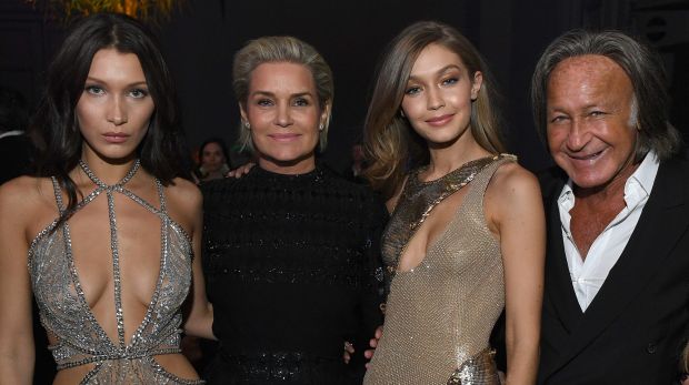 (L-R) Bella Hadid, Yolanda Foster, Gigi Hadid and Mohamed Hadid attend the Victoria's Secret After Party at the Grand ...