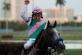 Jockey Mike Smith celebrates atop Arrogate.