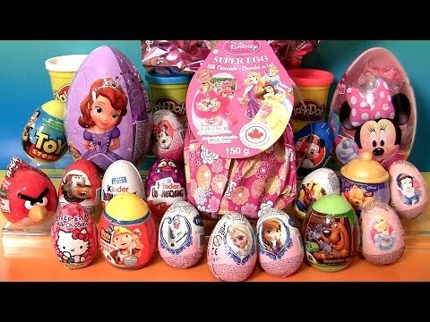 Giant Princess Kinder Surprise Eggs Disney Frozen Elsa Anna Minnie Mickey Play-Doh Huevos Sorpresa