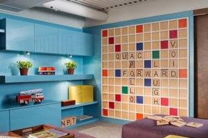 A scrabble inspired feature wall.