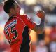 PERTH, AUSTRALIA - JANUARY 28: Mitchell Johnson of the Scorchers bowls during the Big Bash League match between the ...