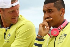 Optimistic: Nick Kyrgios and Davis Cup captain Lleyton Hewitt.