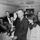 US President Lyndon Johnson at his midflight inauguration ceremony