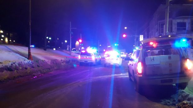 Alexandre Duval, journalist with Radio Canada Quebec, tweeted this photo as police arrived at the city's mosque after ...