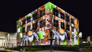 Architectural projections light up the Parliamentary Triangle for the Enlighten Festival in Canberra.