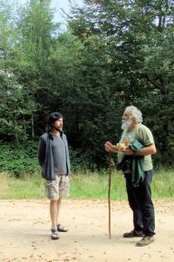 Author Jesús Sepúlveda with anarchist rural activist Sales Santos-Vera in the Basque forest, 2014.