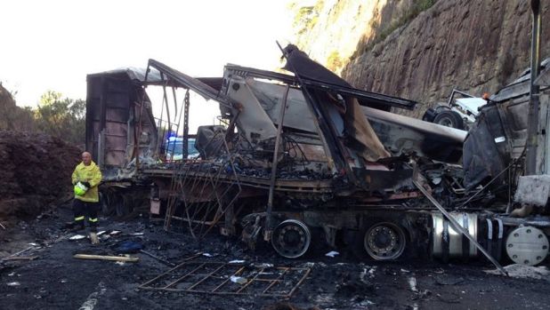 The truck was destroyed in the crash and fire on the M1 Pacific Motorway.