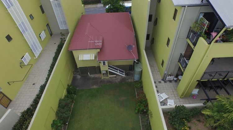 Aerial view of the Mollison Street cottage's backyard.