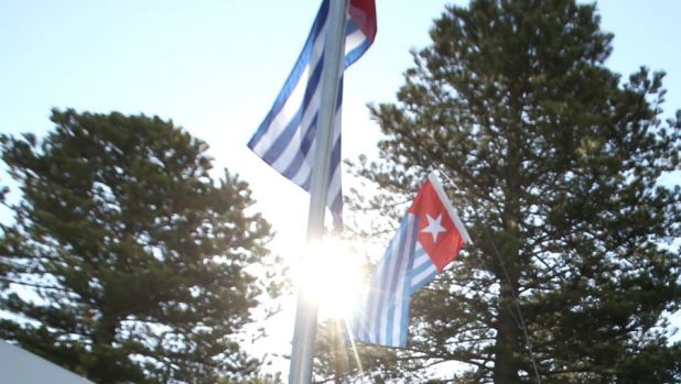 The "Morning Star" flag of West Papuan separatists, which is banned in Indonesia.