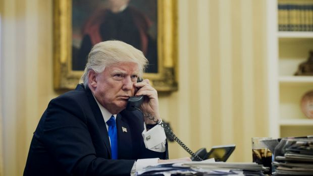 US President Donald Trump speaks on the phone with Malcolm Turnbull on Sunday morning.