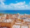 Aerial view over the old town and waterfront of Las Palmas, Spain.