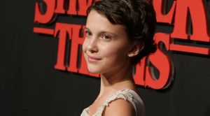 Millie Brown seen at the red carpet premiere of the Netflix original series Stranger Things.