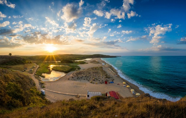 Sunset over the Black Sea beach Sinemoretz in south-east Bulgaria.