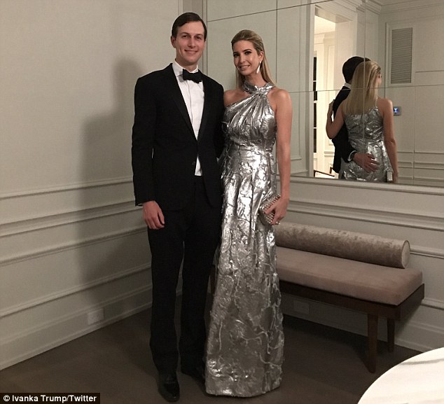 Family first: Over the past two weeks, Ivanka Trump and her husband Jared Kushner have been taking on some traditional first lady duties to help Melania (couple above on Saturday at the Alfalfa Dinner)