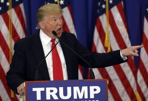 Republican presidential candidate Donald Trump speaks during a news conference at the Trump National Golf Club, Tuesday, March 8, 2016, in Jupiter, Fla.