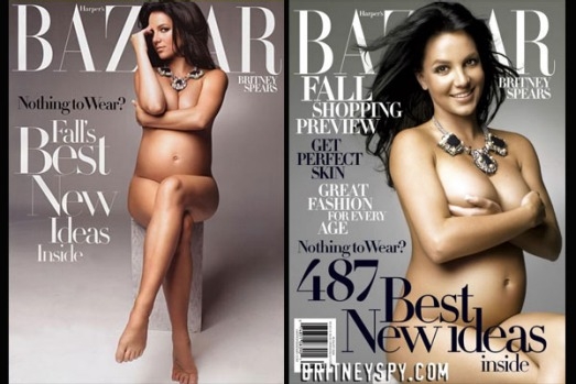 Britney also posed naked for <i>Harper's Bazaar</i> during her 2006 pregnancy. When the photo on the left was leaked ...