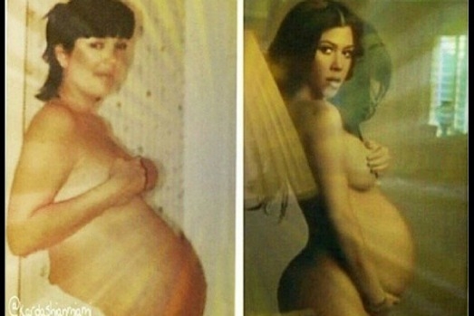Kourtney Kardashian shared a photo of herself naked and pregnant alongside a shot of mum Kris Jenner posing the same way ...