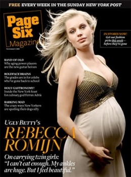 <i>Ugly Betty</i> actress Rebecca Romijin-Stamos posed for Page Six magazine while pregnant with twins in 2008. "I have ...