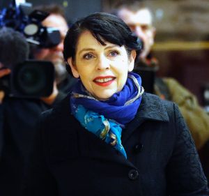 Birgitta Jonsdottir of the Pirate party (Pirater) arrives at a polling station in Reykjavik, Iceland in 2016.