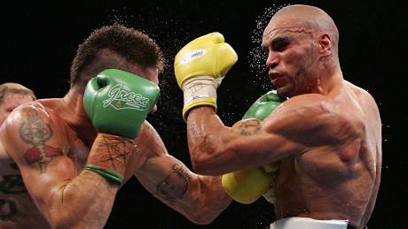 One more dance: Danny Green and Anthony Mundine.