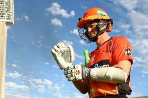 Michael Klinger, playing for the Scorchers, walks out to open the batting during a Big Bash League match.