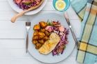 Parsley Lemon Crumbed Fish with Apple and Walnut Salad. Cook fish until just cooked through to avoid it drying out.