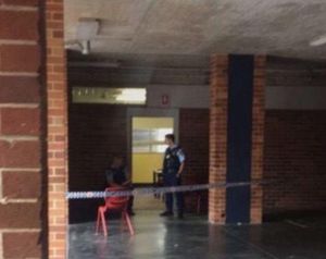 A teacher and two students were allegedly stabbed inside this classroom.