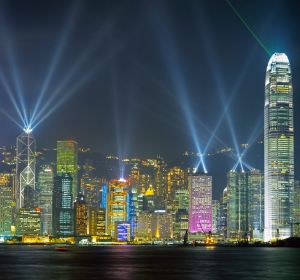 Hong Kong skyline across Victoria Harbour. 