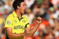 Friendly conditions: Mitchell Starc celebrates taking a wicket during the World Cup in Auckland.