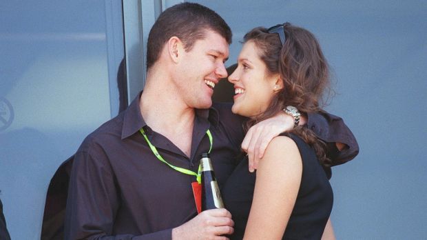 Happier times? James Packer and Kate Fischer at the Australian Grand Prix at Albert Park, Melbourne.