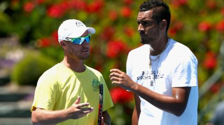 As captain, Lleyton Hewitt will be able to speak to Nick Kyrgios between games during  Davis Cup matches.