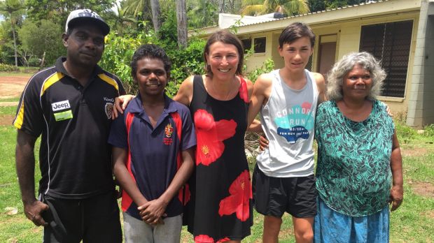 Jordan Bourke (second from left) on Melville Island with his father, Andrew (far left), grandma Josephine (far right), ...