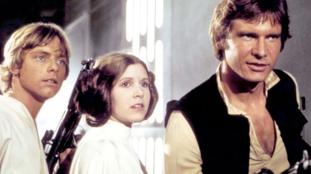 Mark Hamill, Carrie Fisher and Harrison Ford in the original <i>Star Wars</i>.