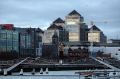 George's Quay Plaza sits beyond buildings lining the River Liffey on City Quay in Dublin.