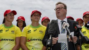 SYDNEY, NEW SOUTH WALES - FEBRUARY 02: Bill Pulver, CEO of Australian Rugby Union, addresses the media during an ...