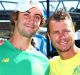 Jordan Thompson and Davis Cup coach Lleyton Hewitt ahead of the upcoming tie against the Czech Republic at Kooyong.