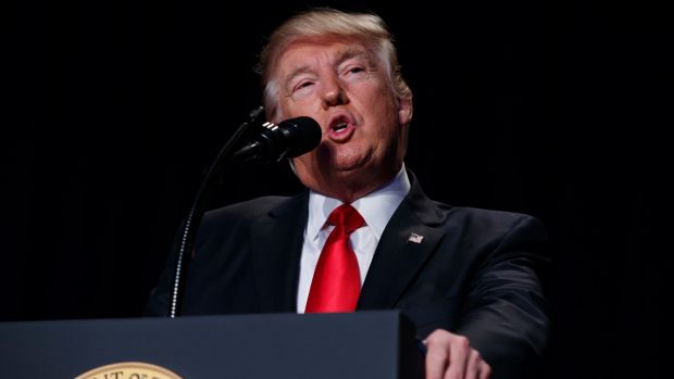 President Donald Trump speaks during the National Prayer Breakfast on Thursday.