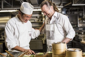 Dumpling master Fong Li Hing (left) with chef Neil Perry.