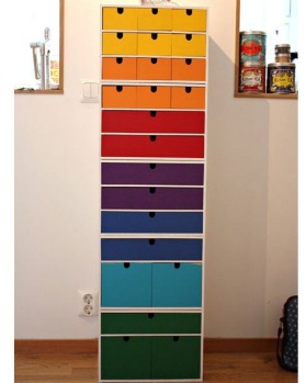 Painted storage; <a href="http://rowhousenest.com/round-em-up-diy-ikea-hacks/">rowhousenest.com</a>