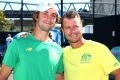 Jordan Thompson and Davis Cup coach Lleyton Hewitt ahead of the upcoming tie against the Czech Republic at Kooyong.