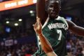 Uncertain future: Australian forward Thon Maker (7) playing for the Milwaukee Bucks in Toronto on Friday.