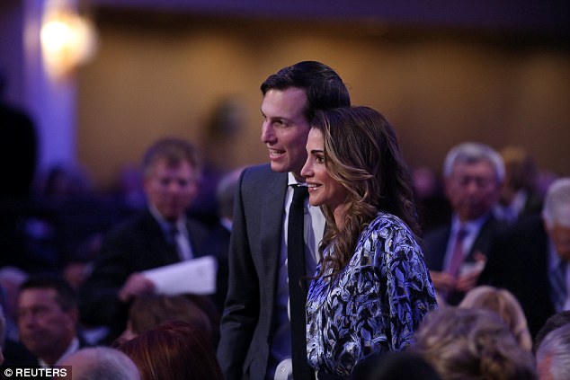 All smiles: White House senior advisor Jared Kushner (above) posed up with Jordan's Queen Rania during the National Prayer Breakfast on Thursday