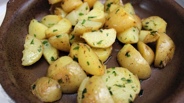 Closeup of the Roasted Potatoes Baked potatoes with herbs for Owen Pidgeon's column March 2.