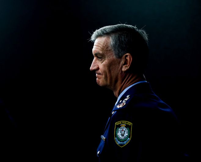NSW Police Commissioner Andrew Scipione at a press conference where he announced his retirement.