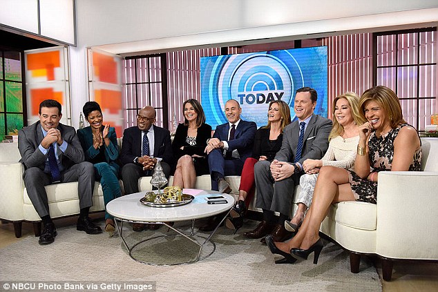 From left to right: Carson Daly,Tamron Hall, Al Roker, Savannah Guthrie, Matt Lauer, Natalie Morales, Willie Geist, Kathie Lee Gifford and Hoda Kotb appear on NBC News' Today show