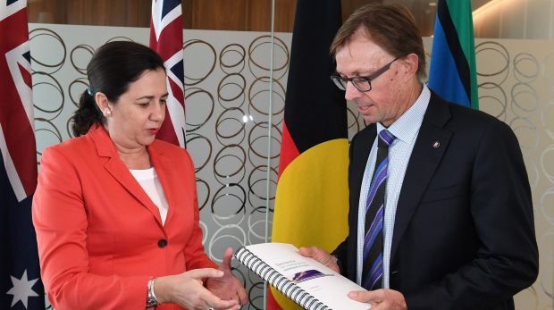 Premier Annastacia Palaszczuk receives the report into the Queensland Rail train crewing debacle from Phillip Strachan.