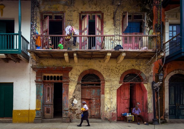 A street vendor nods off, in the historic Casco Viejo district of Panama City, Panama.