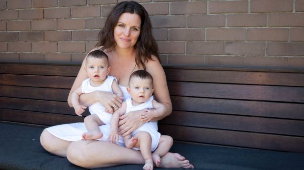 Single parent Erin O'Dwyer with her twins when they were babies, Ambrose (right) and Clancy (left).