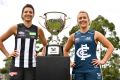 Collingwood's Steph Chiocci and Carlton's Lauren Arnell. 