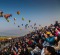 Competitors at the World Hot Air Ballooning Championships in Saga, Japan come in to the target in front of over 100,000 ...